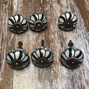 Set of 6 hand painted ceramic drawer pulls
